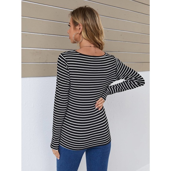 Maternity V Neck Striped Print Tee - Picture 2 of 5